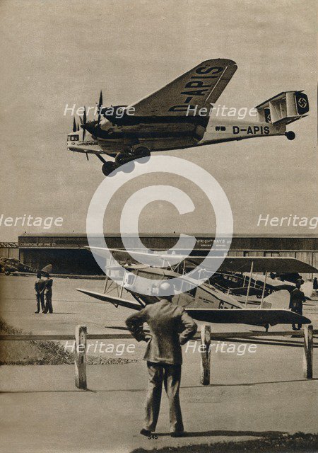 A German Junkers airliner arriving at Croydon Airport, c1934 (c1937). Artist: Unknown.