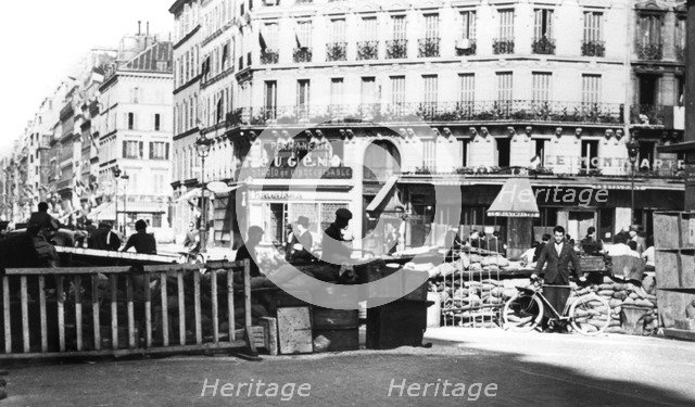 Barricade on the Rue de Chateaudun, liberation of Paris, August 1944. Artist: Unknown