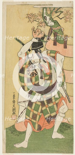 The Actor Nakamura Nakazo I as Yamaoka no Saburo in "Momiji Kumo Nishiki no Tsuri ..., c. 1769. Creator: Ippitsusai Buncho.