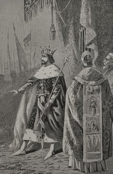 Coronation of Pedro III of Aragon (1240-1285) in Saragossa in November 1276 (1890). Creator: Joan Serra y Pausas.