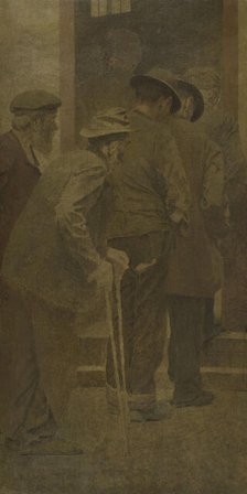 La Bouchée de pain : groupe d'hommes montant les marches, between 1904. Creator: Fernand Pelez.