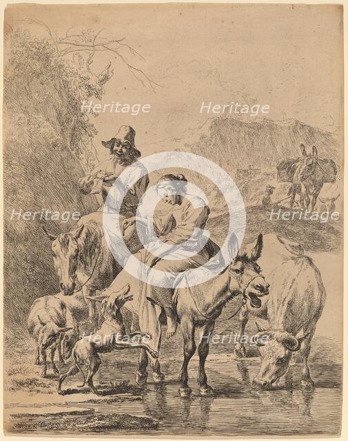 Shepherdess on a Donkey, 1655. Creator: Nicolaes Berchem.