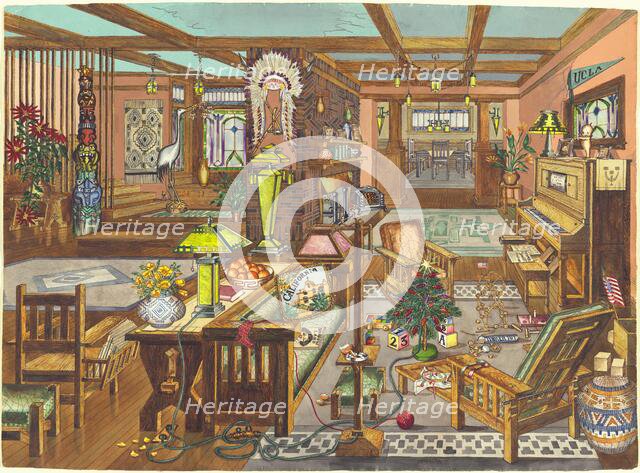 California Mission Style Interior, 1946. Creator: Perkins Harnly.