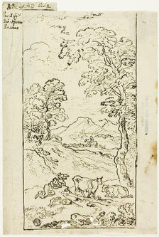 Hilly Landscape with Cows and Shepherds in Foreground, n.d. Creator: Carlo Antonio Tavella.