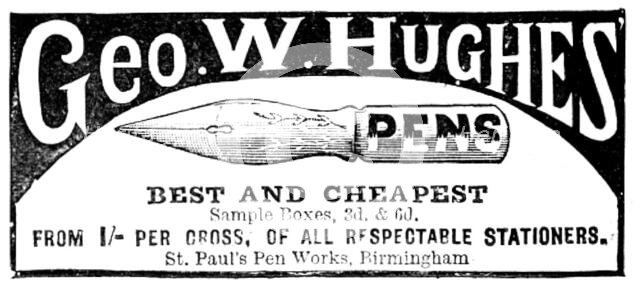 Advertisement for George W. Hughes' pens, 1895. Creator: Unknown.
