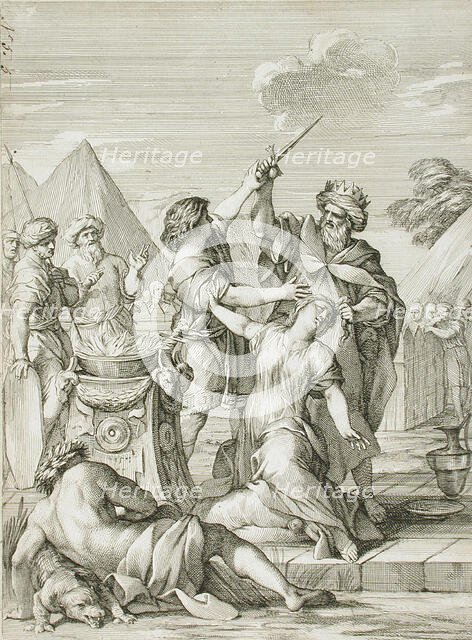 A King Sacrificing his Daughter, 1671. Creator: Gerard Audran.