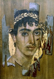 Portrait of a youth in a gold wreath, Fayum mummy portrait, Romano-Egyptian, early 2nd century. Artist: Unknown