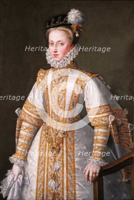 Portrait of Anna of Austria (1549–1580), Queen consort of Spain, 1571. Artist: Coello, Alonso Sánchez (1531-1588)