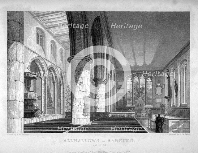 All Hallows-by-the-Tower Church, London, c1837. Artist: John Le Keux