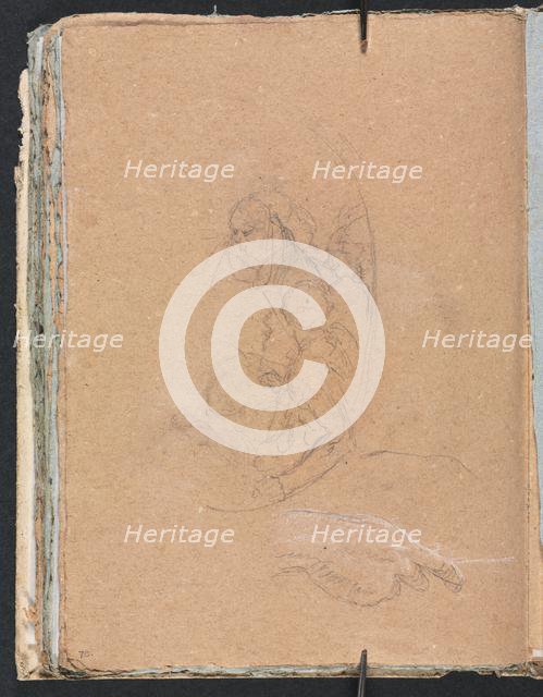 Verona Sketchbook: Figures in a roundel with study of a hand (page 70), 1760. Creator: Francesco Lorenzi (Italian, 1723-1787).