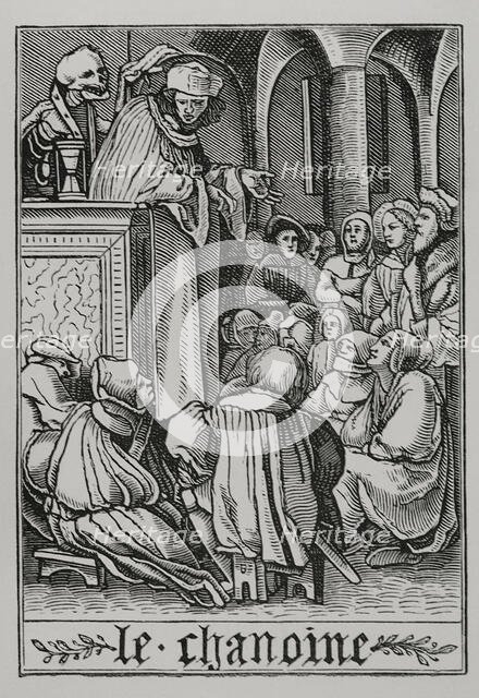 The Preacher is visited by Death from "The Dance of Death", 1538, (1877).  Creator: Unknown.