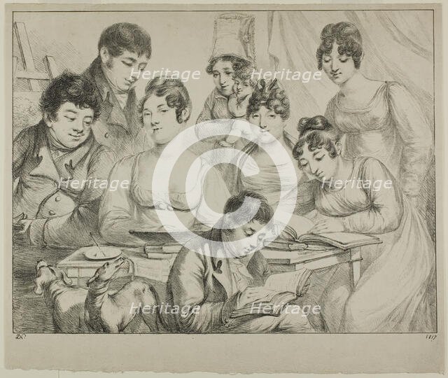 Conversation, a Family Drawing and Reading, the Nurse Holding an Infant, a Portrait of Pri..., 1817. Creator: Vivant Denon.