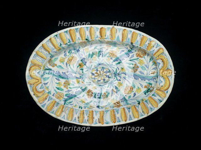 Oval dish, moulded in relief on the front with an oval central boss, 1649. Artist: Unknown.