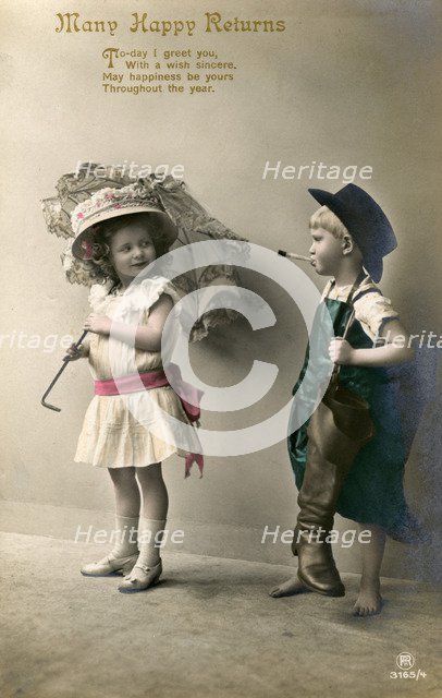 'Many Happy Returns', birthday card, c1900-1929(?). Artist: Unknown