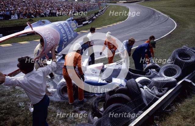 Osella - Alfa Romeo, Jo Gartner, crashed on first lap 1984 British Grand Prix. Creator: Unknown.