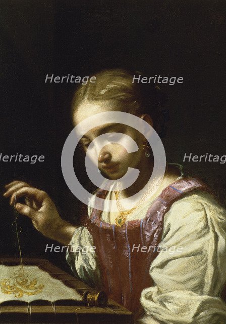 Girl Sewing. Artist: Amorosi, Antonio (1660-1738)