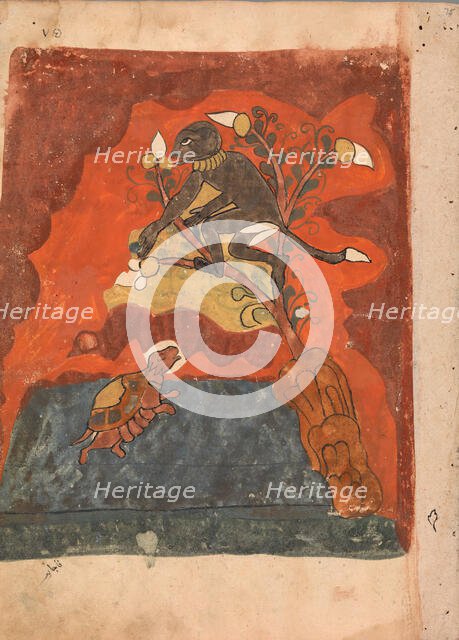 The Deposed Monkey King Drops Figs for the Tortoise and the Two Become Friends..., 18th century. Creator: Unknown.