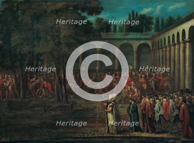 The Ambassadorial Delegation Passing through the Second Courtyard of the Topkapı Palace, 1720s. Artist: Vanmour (Van Mour), Jean-Baptiste (1671-1737)