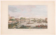 View of the Hampton Court Bridge over the River Thames between Hampton and East Molesey, 1754. Creator: James Hulett.
