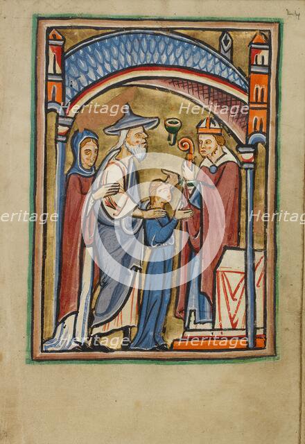The Departure of the Virgin from the Temple; Illustrated Vita Christi..., about 1190-1200. Creator: Unknown.