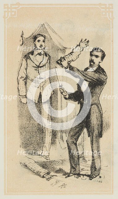 Dr. Lynn performs a magical illusion, 1870.  Creator: Unknown.