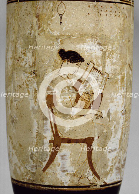 Attic white-ground lekythos with image of women musicians, 5th century BC. Artist: Achilles Painter.