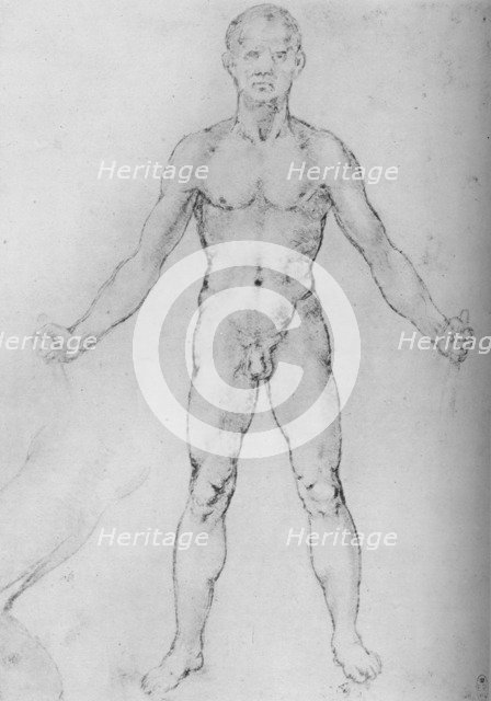 'Nude Man With Arms Stretched Out, Seen from the Front', c1480 (1945). Artist: Leonardo da Vinci.
