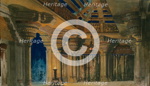 Stage design for the ballet "La Bayadère", composed by L. Minkus, 1884.  Creator: Orest Karlovich Allegri.