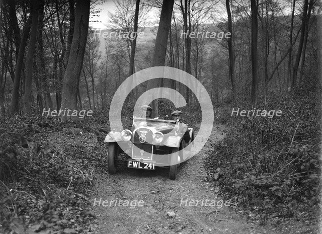 Morgan 4/4 at the Standard Car Owners Club Southern Counties Trial, Hale Wood, Chilterns, 1938. Artist: Bill Brunell.