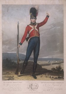 Military figure wearing the uniform of the first regiment of Loyal London Volunteers, 1797. Artist: J Green