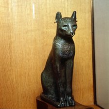 Egyptian Bronze Cat, Sacred to the Goddess Bastet, Roman Period. c664BC-332 BC.  Artist: Unknown.