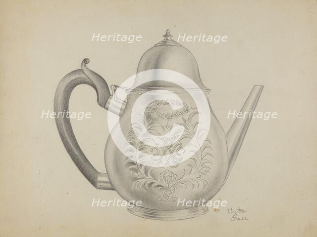 Silver Teapot, 1935/1942. Creator: Clayton Braun.