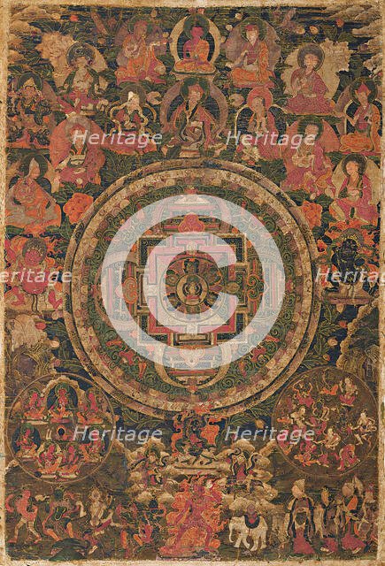 Thangka of Shadakshari Mandala, 17th century. Creator: Tibetan culture.