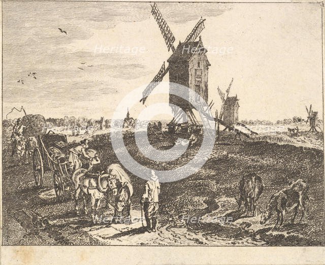 Landscape with Windmills and Cart. Creator: Unknown.