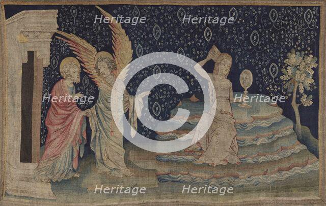 The Apocalypse Tapestry, Scene 64: The Great Whore that sits upon many waters, Between 1373 and 1380 Creator: Bondol, Jan (active 1368-1381).