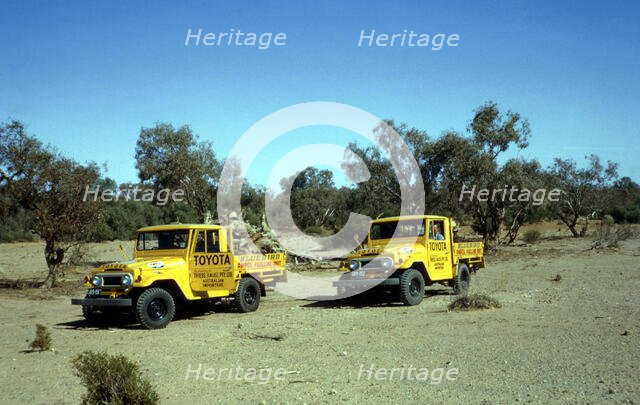 Toyota Ampol fuelling trucks for Bluebird CN7 World Land Speed Record attempt, Australia, 1964. Creator: Unknown.