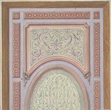Partial design for the decoration of a ceiling with an oval panel at center, 1830-97. Creators: Jules-Edmond-Charles Lachaise, Eugène-Pierre Gourdet.