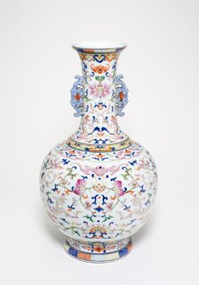 One of a pair of famille-rose 'lotus' bottle vases, Qing dynasty, Qianlong reign(1736-1795). Creator: Unknown.