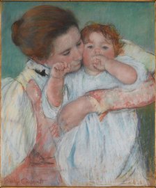 Mother and child on green background or Maternity, 1897. Creator: Cassatt, Mary (1845-1926).