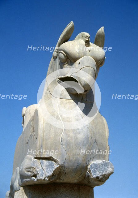 Zoomorphic griffin capital, Persepolis (Taknt-e-Jamshid), Iran, Achaemenid Empire (2005).  Creator: Unknown.