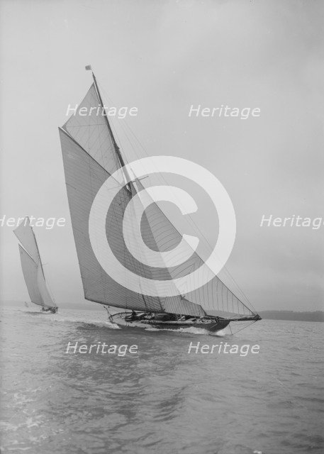 The beautiful 52 ft cutter 'Sonya' sailing close-hauled, 1913. Creator: Kirk & Sons of Cowes.