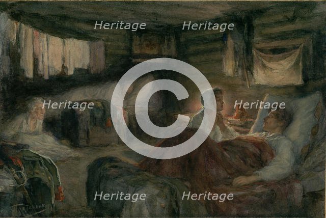 Natasha and the wounded Prince Andrei in Mytishchi. Illustration for the novel War and Peace, 1893. Creator: Pasternak, Leonid Osipovich (1862-1945).