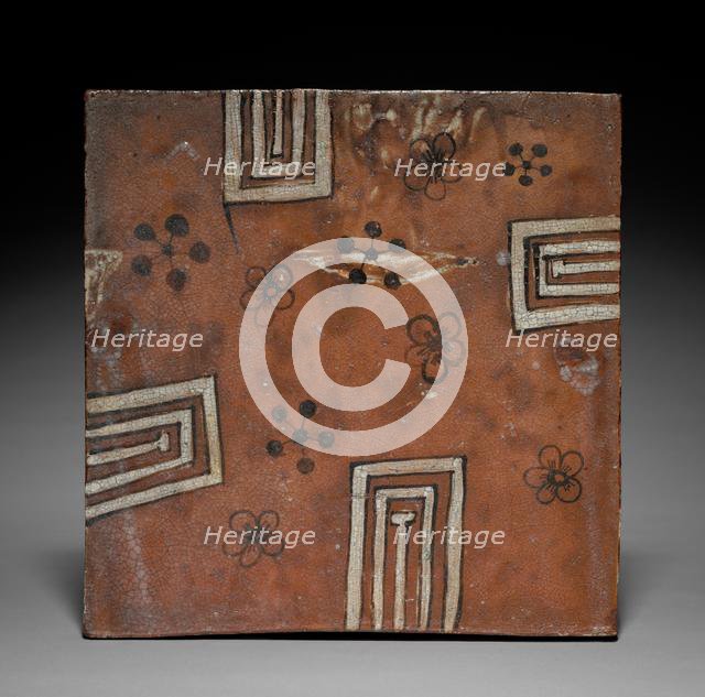 Tile: Red Oribe Ware; Platform for Tea in Summer, c. 1600. Creator: Unknown.