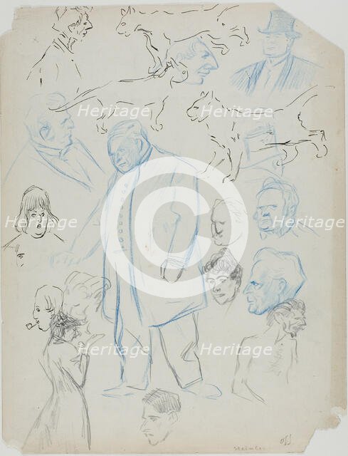 Sheet of Sketches: Men, Women and Cats (recto); Sheet of Sketches: Men and Women (verso), 1879/1923. Creator: Theophile Alexandre Steinlen.