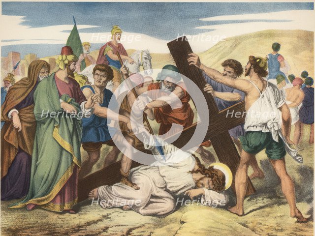 Via Crucis. Ninth Station. Jesus falls the third time ashore. Drawing by Pascual. Barsal Editions…