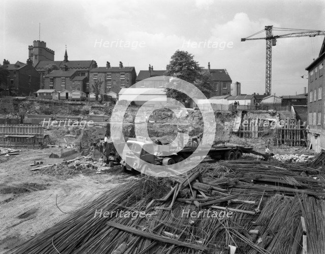 Preparation for construction work, Sheffield University, South Yorkshire, 1960. Artist: Michael Walters