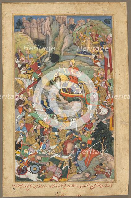 Mughal ruler Humayun defeating the Afghans before reconquering India, folio from an Akbar-nama (Book Creator: Unknown.