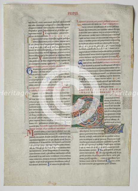 Single Leaf from a Decretum by Gratian: Decorated Initial Q[uidam habens filium obtulit], c1160-1165 Creator: Unknown.