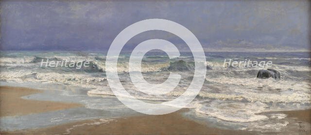 Gray weather day at the North Sea with surf, 1890. Creator: Thorvald Niss.