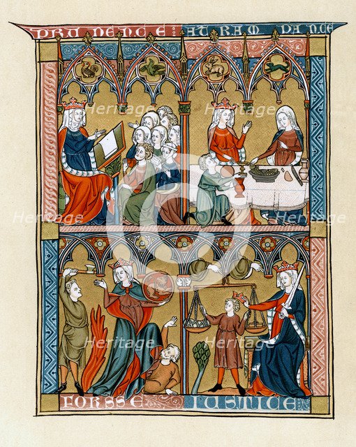 Prudence, Temperance, Fortitude and Justice, 1290-1300. Artist: Unknown